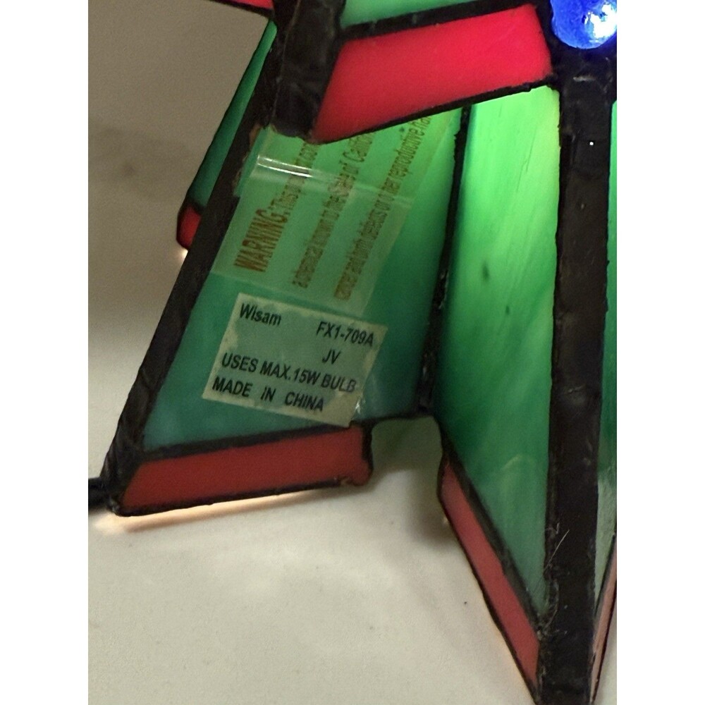Stained 9” Glass Light up Christmas Tree Tabletop Electric Lamp Night - Picture 4 of 5